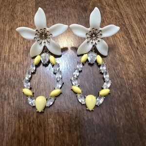 Floral White and Yellow Earrings